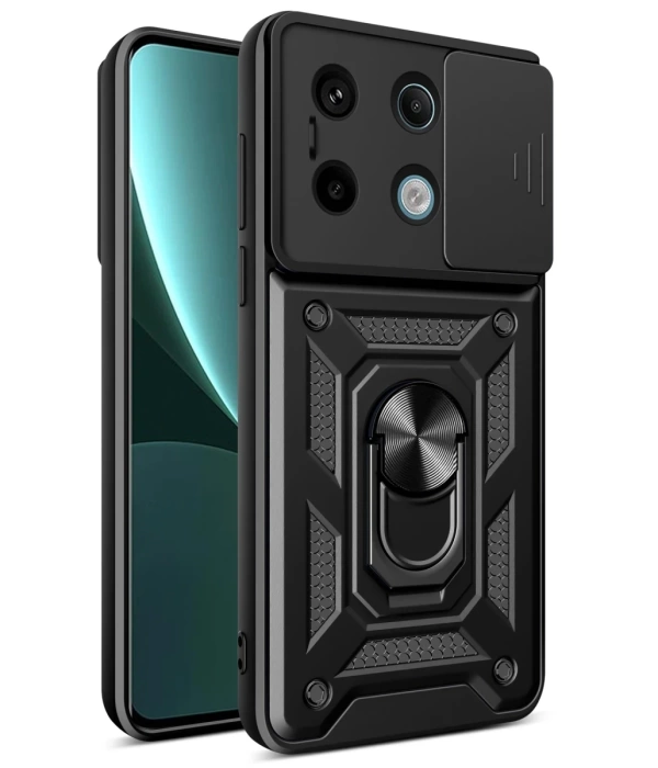 Newface Xiaomi Poco X6 Pro Kılıf Pars Lens Yüzüklü Silikon - Siyah