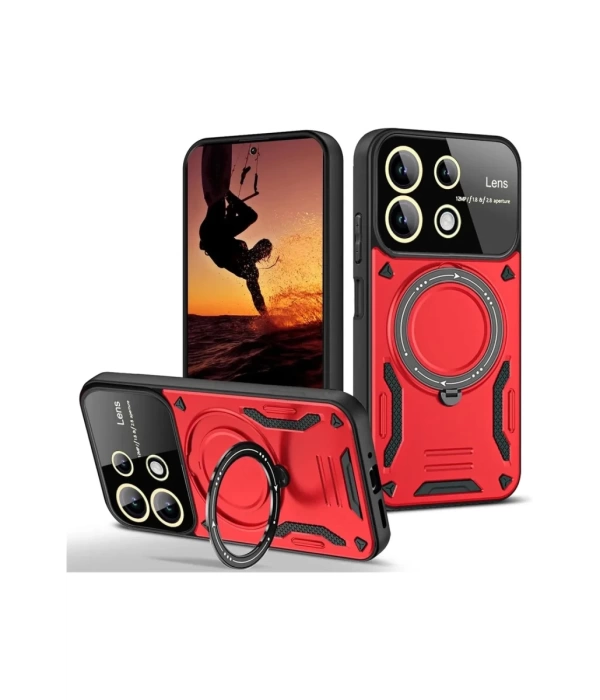 Newface Xiaomi Redmi 13 4G Kılıf Joy Lens Standlı Kapak - Kırmızı