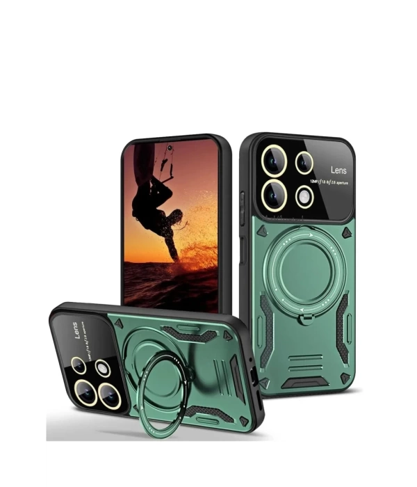 Newface Xiaomi Redmi 13 4G Kılıf Joy Lens Standlı Kapak - Koyu Yeşil