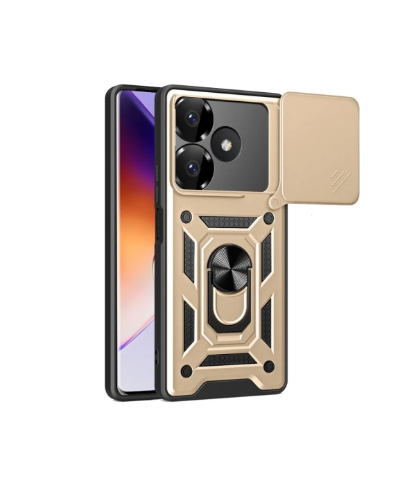 Newface Xiaomi Redmi 13 4G Kılıf Pars Lens Yüzüklü Silikon - Gold
