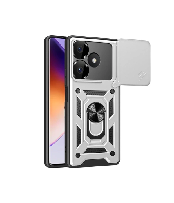 Newface Xiaomi Redmi 13 4G Kılıf Pars Lens Yüzüklü Silikon - Gümüş