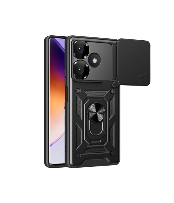 Newface Xiaomi Redmi 13 4G Kılıf Pars Lens Yüzüklü Silikon - Siyah