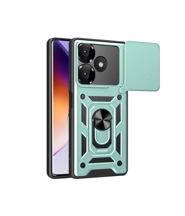 Newface Xiaomi Redmi 13 4G Kılıf Pars Lens Yüzüklü Silikon - Yeşil