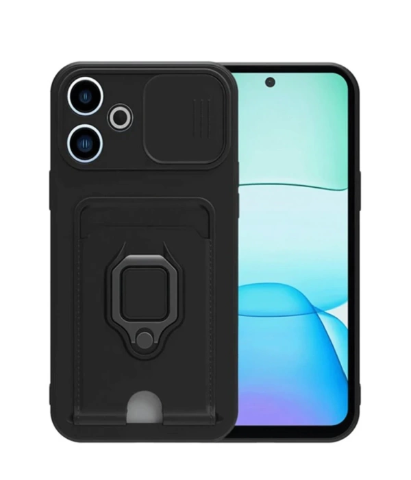 Newface Xiaomi Redmi 13 4G Kılıf Zuma Kartvizitli Yüzüklü Silikon - Siyah