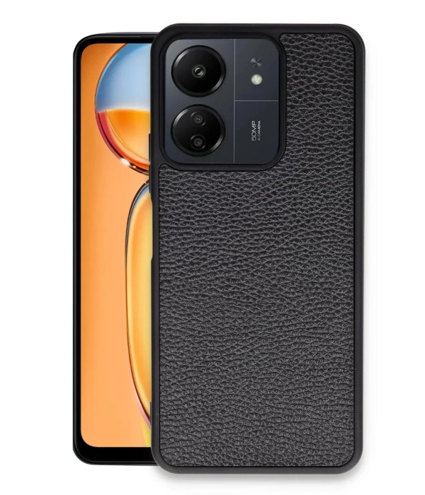 Newface Xiaomi Redmi 13C Kılıf Aras Deri Kapak - Siyah
