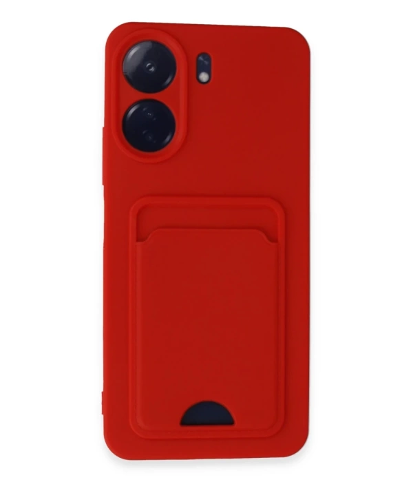 Newface Xiaomi Redmi 13C Kılıf Kelvin Kartvizitli Silikon - Kırmızı