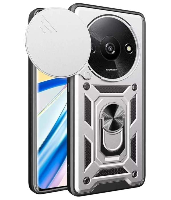 Newface Xiaomi Redmi A3 4G Kılıf Pars Lens Yüzüklü Silikon - Gümüş