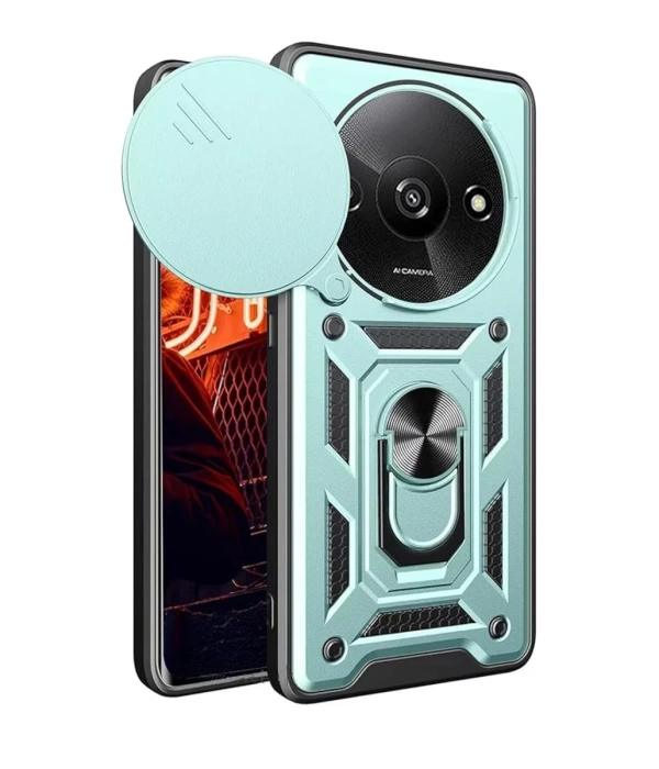 Newface Xiaomi Redmi A3 4G Kılıf Pars Lens Yüzüklü Silikon - Yeşil