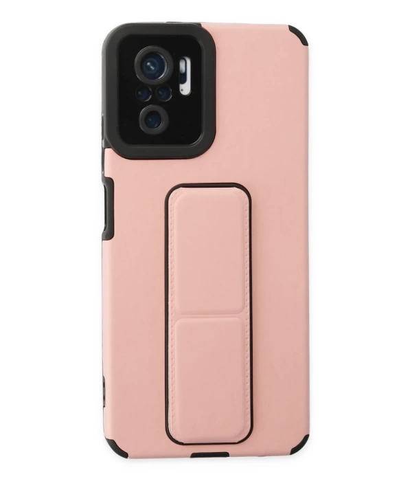 Newface Xiaomi Redmi Note 10 Kılıf Mega Standlı Silikon - Pudra