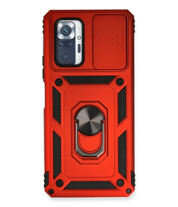 Newface Xiaomi Redmi Note 10 Pro Kılıf Pars Lens Yüzüklü Silikon - Kırmızı