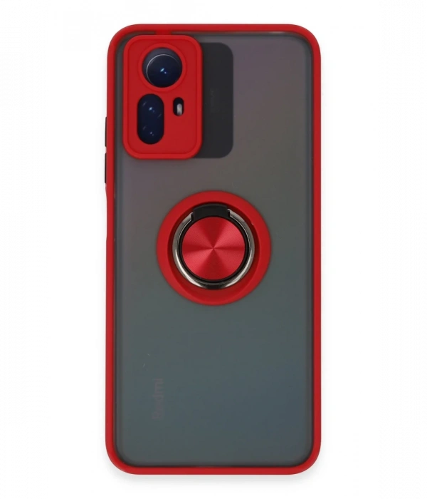 Newface Xiaomi Redmi Note 12S Kılıf Montreal Yüzüklü Silikon Kapak - Kırmızı
