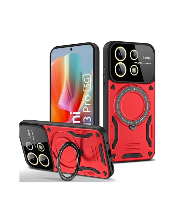 Newface Xiaomi Redmi Note 13 Pro 5G Kılıf Joy Lens Standlı Kapak - Kırmızı