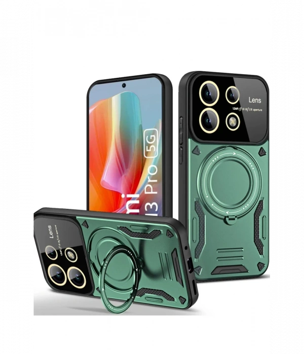 Newface Xiaomi Redmi Note 13 Pro 5G Kılıf Joy Lens Standlı Kapak - Koyu Yeşil
