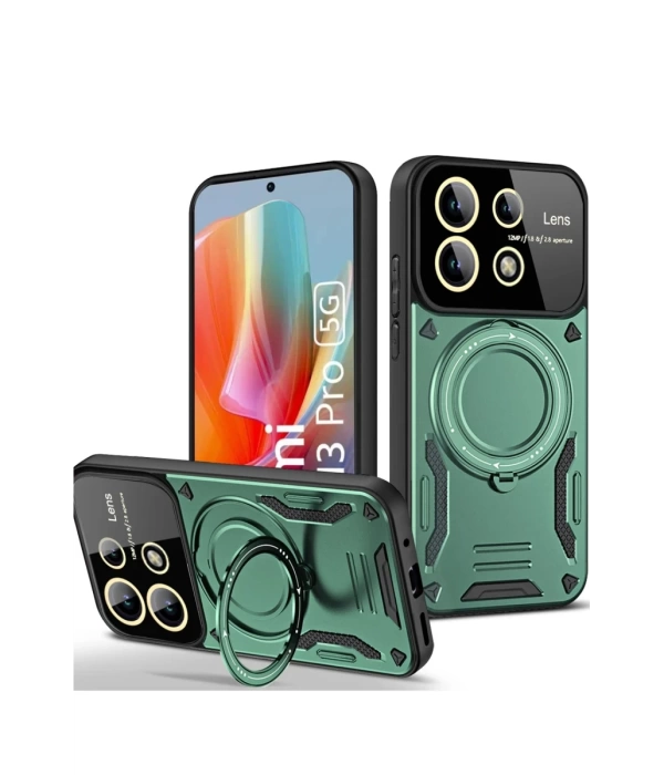 Newface Xiaomi Redmi Note 13 Pro 5G Kılıf Joy Lens Standlı Kapak - Koyu Yeşil