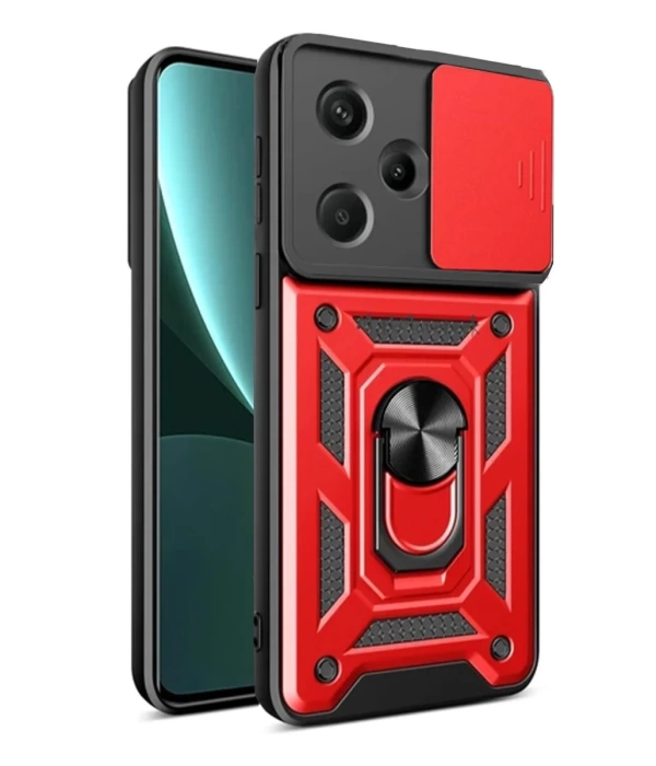 Newface Xiaomi Redmi Note 13 Pro Plus Kılıf Pars Lens Yüzüklü Silikon - Kırmızı