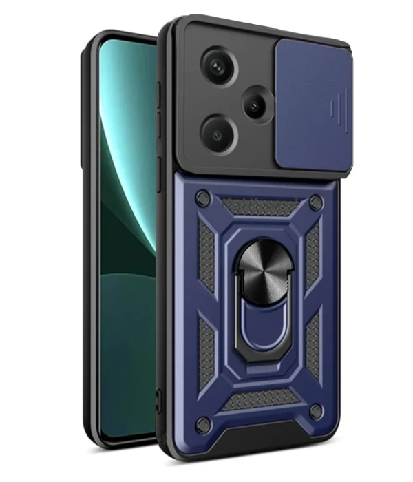 Newface Xiaomi Redmi Note 13 Pro Plus Kılıf Pars Lens Yüzüklü Silikon - Lacivert