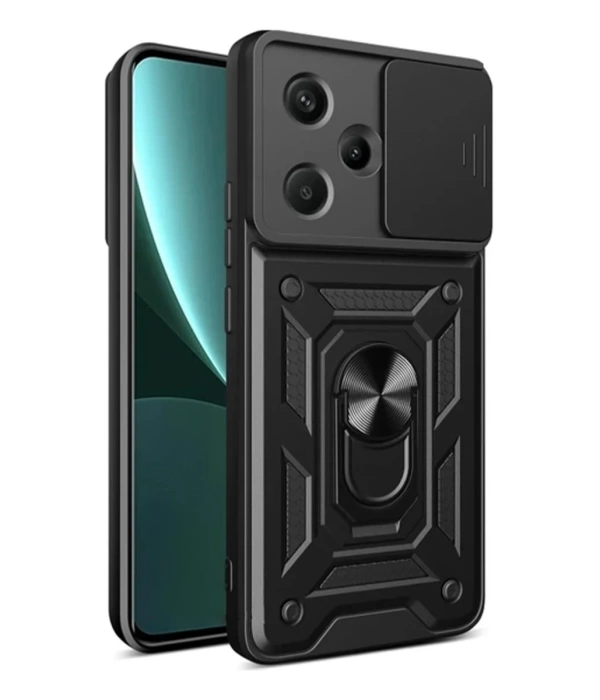 Newface Xiaomi Redmi Note 13 Pro Plus Kılıf Pars Lens Yüzüklü Silikon - Siyah