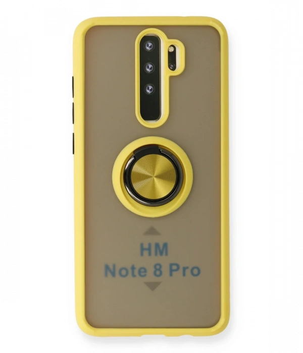 Newface Xiaomi Redmi Note 8 Pro Kılıf Montreal Yüzüklü Silikon Kapak - Sarı