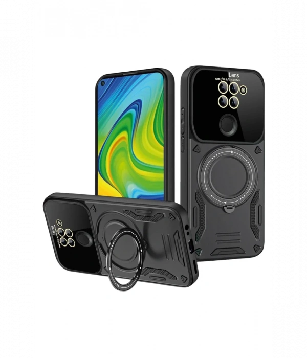 Newface Xiaomi Redmi Note 9 Joy Lens Standlı Kapak - Siyah
