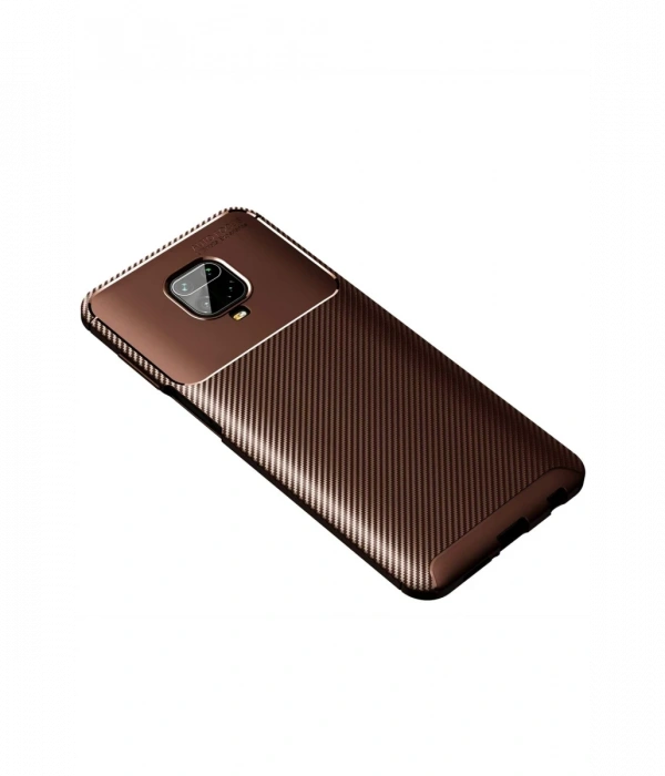 Newface Xiaomi Redmi Note 9 Pro Kılıf Auto Focus Karbon Kapak - Kahverengi
