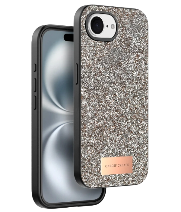 Onegif Apple iPhone 16E Bright Simli Kapak - Çöl Titanyum