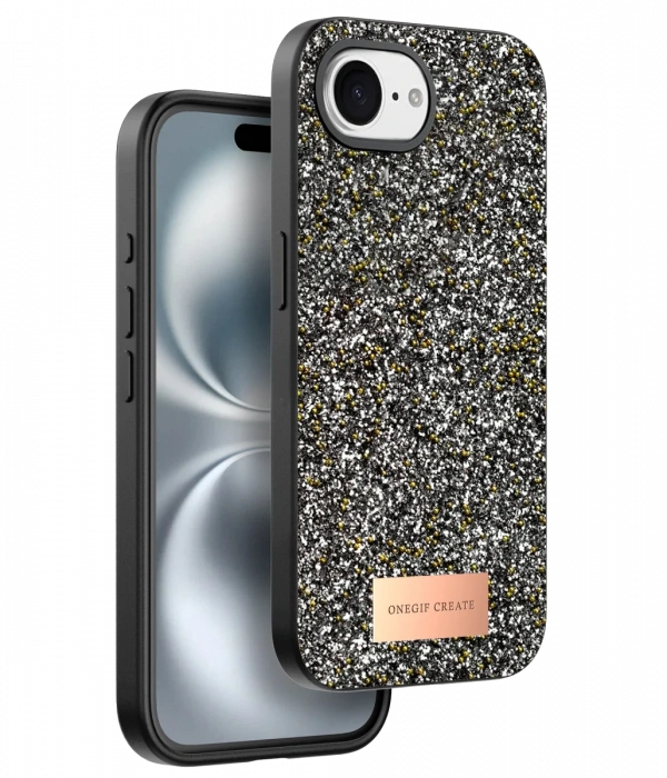 Onegif Apple iPhone 16E Bright Simli Kapak - Gümüş