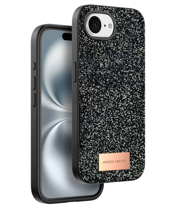 Onegif Apple iPhone 16E Bright Simli Kapak - Siyah