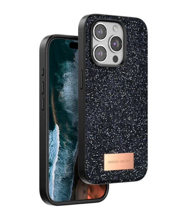 Onegif iPhone 14 Pro Bright Simli Kapak - Siyah