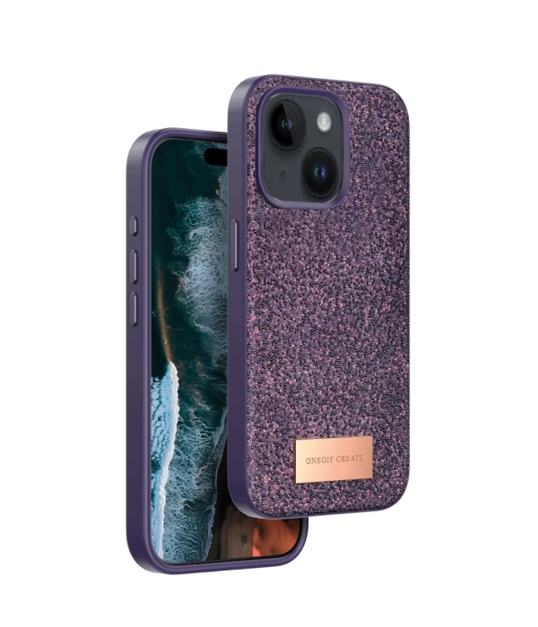 Onegif iPhone 15 Bright Simli Kapak - Derin Mor