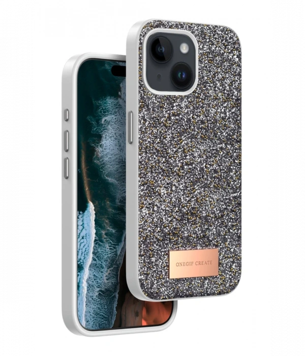 Onegif iPhone 15 Bright Simli Kapak - Gümüş