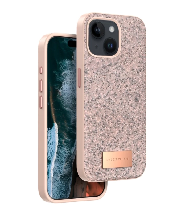 Onegif iPhone 15 Bright Simli Kapak - Pembe