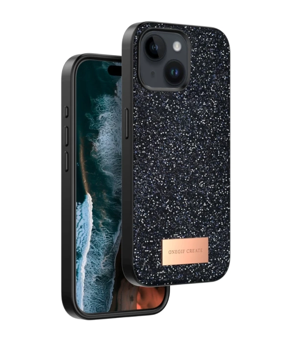 Onegif iPhone 15 Bright Simli Kapak - Siyah