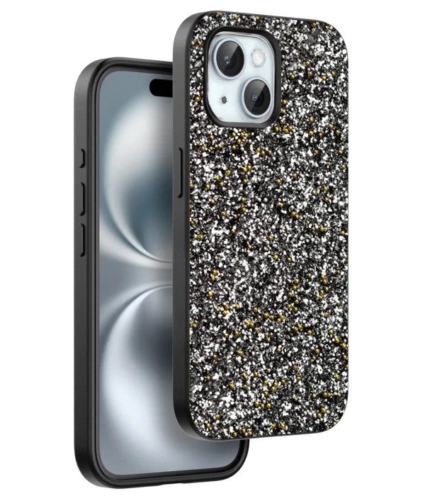 Onegif iPhone 15 Plus Bright Simli Kapak - Gümüş
