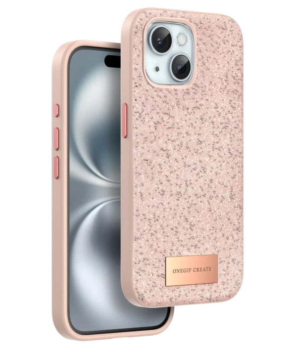 Onegif iPhone 15 Plus Bright Simli Kapak - Pembe