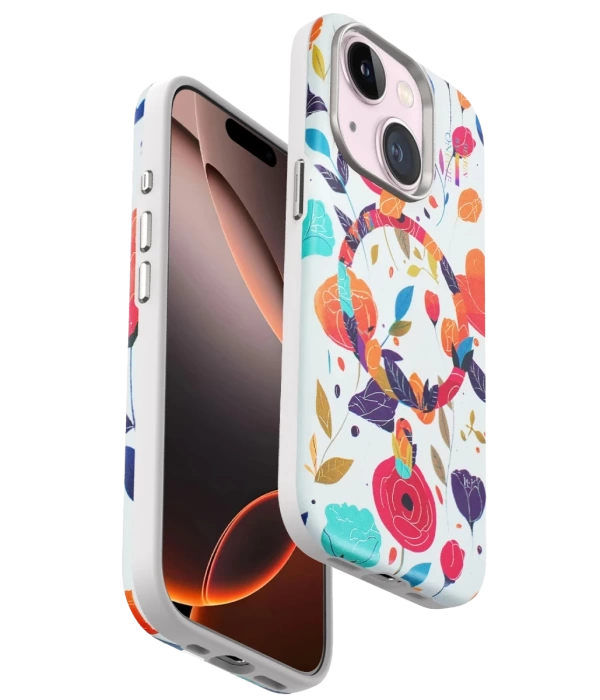Onegif iPhone 15 Plus Flower Series Magsafe Kapak - Beyaz