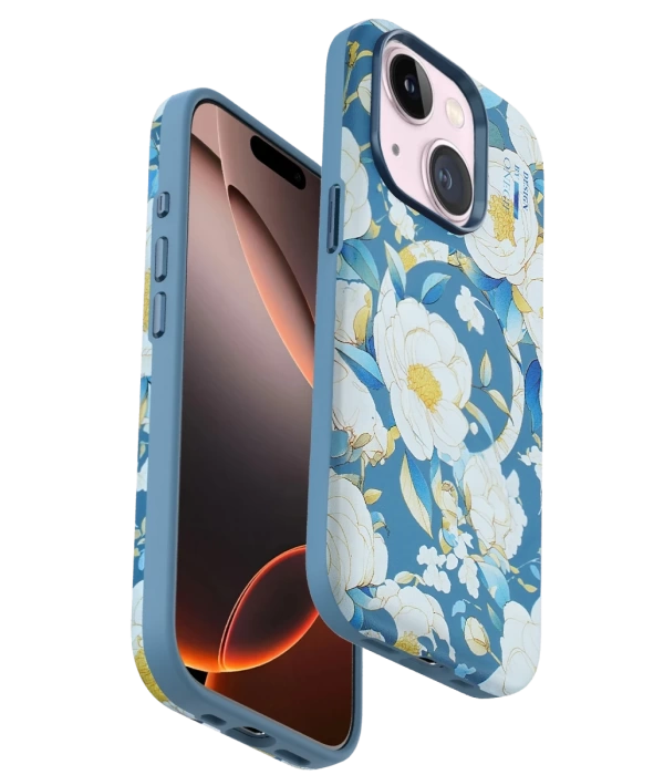 Onegif iPhone 15 Plus Flower Series Magsafe Kapak - Mavi