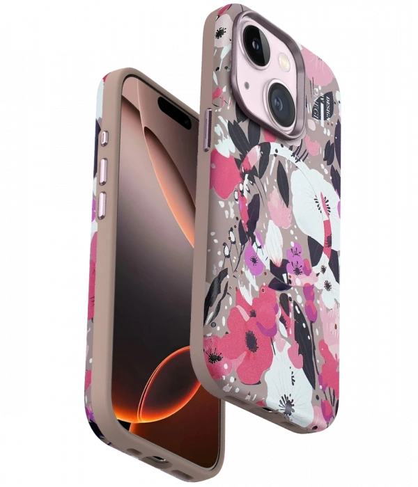 Onegif iPhone 15 Plus Flower Series Magsafe Kapak - Pembe
