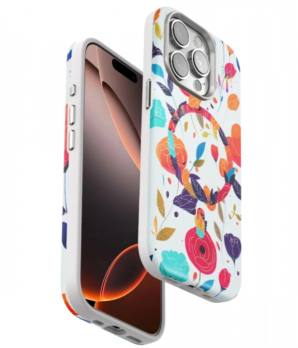 Onegif iPhone 15 Pro Flower Series Magsafe Kapak - Beyaz