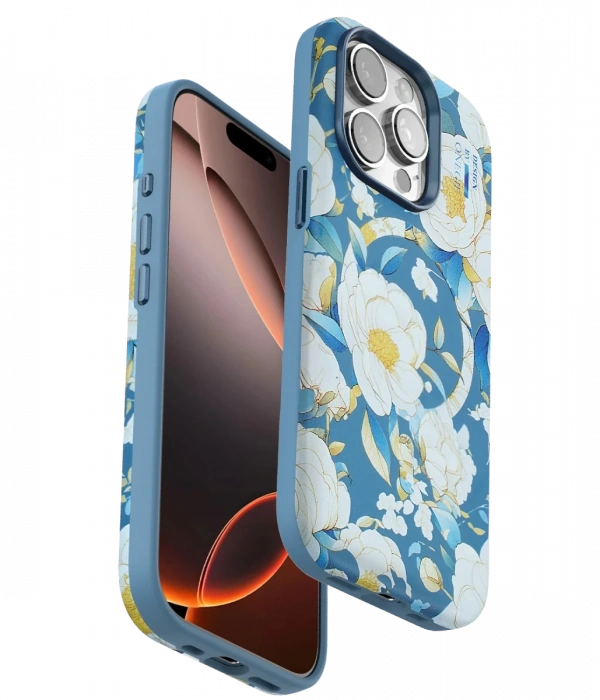 Onegif iPhone 15 Pro Flower Series Magsafe Kapak - Mavi