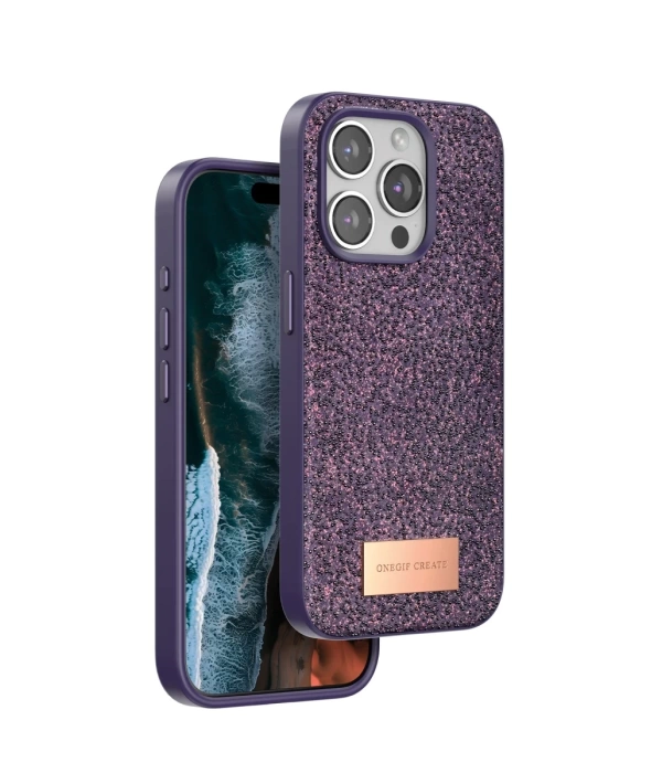 Onegif iPhone 15 Pro Max Bright Simli Kapak - Derin Mor