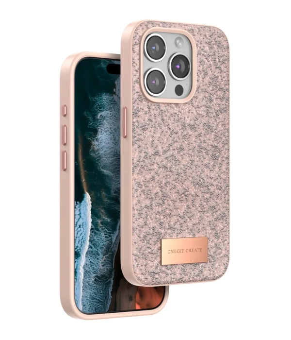 Onegif iPhone 15 Pro Max Bright Simli Kapak - Pembe