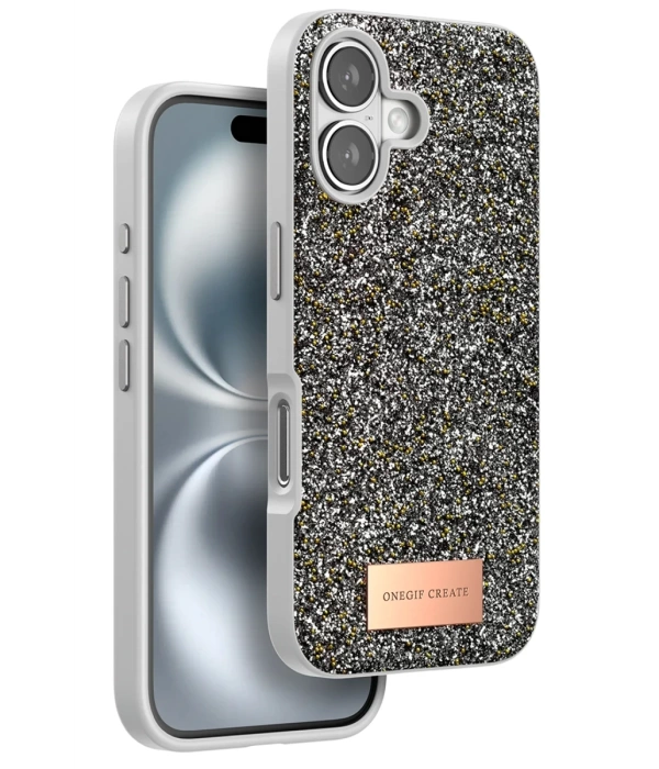Onegif iPhone 16 Bright Simli Kapak - Gümüş