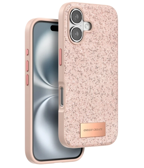 Onegif iPhone 16 Bright Simli Kapak - Pembe