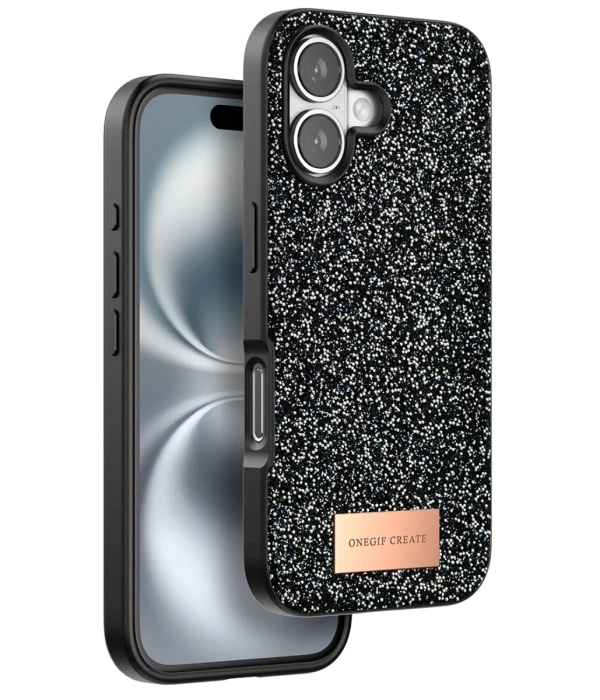 Onegif iPhone 16 Bright Simli Kapak - Siyah