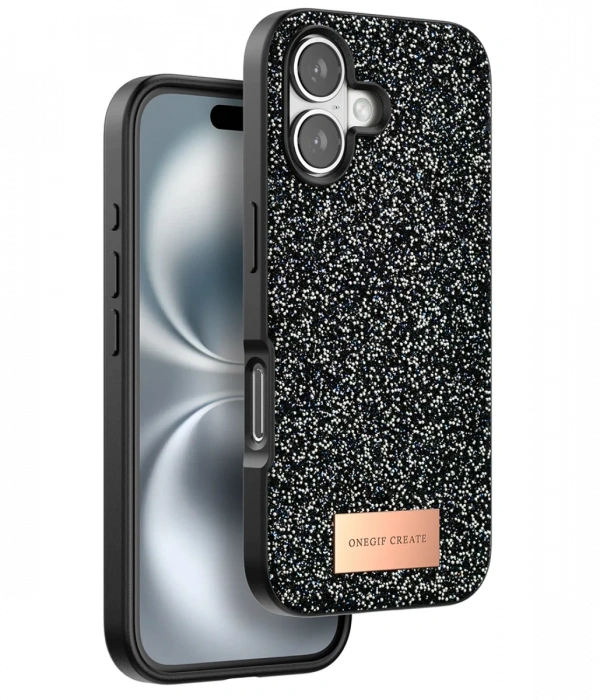 Onegif iPhone 16 Bright Simli Kapak - Siyah