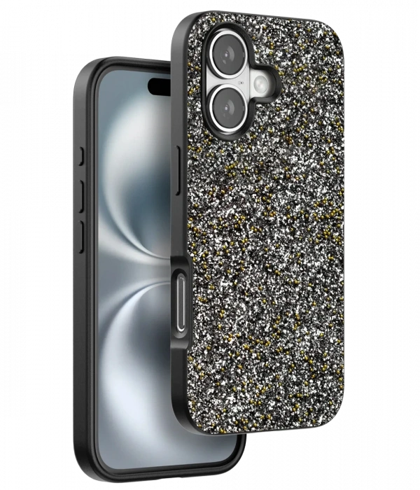 Onegif iPhone 16 Plus Bright Simli Kapak - Gümüş