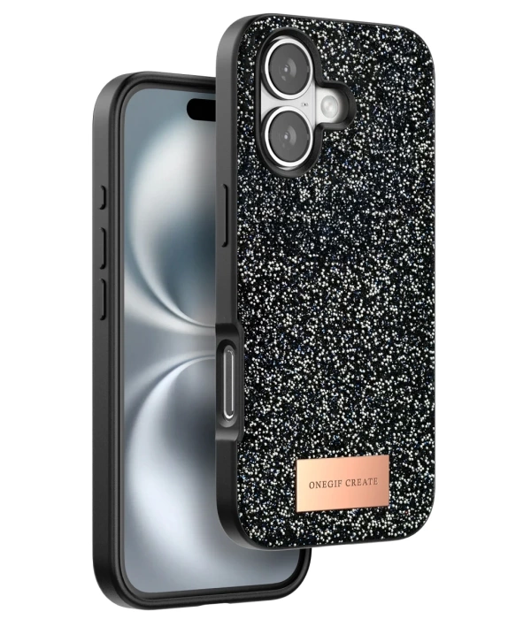 Onegif iPhone 16 Plus Bright Simli Kapak - Siyah