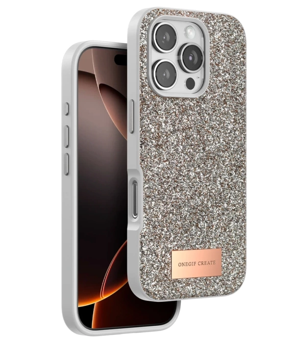 Onegif iPhone 16 Pro Max Bright Simli Kapak - Çöl Titanyum
