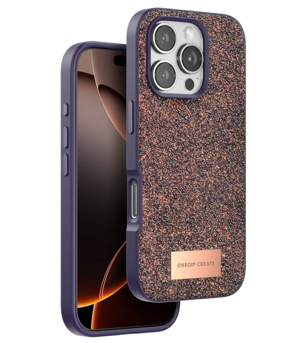 Onegif iPhone 16 Pro Max Bright Simli Kapak - Derin Mor