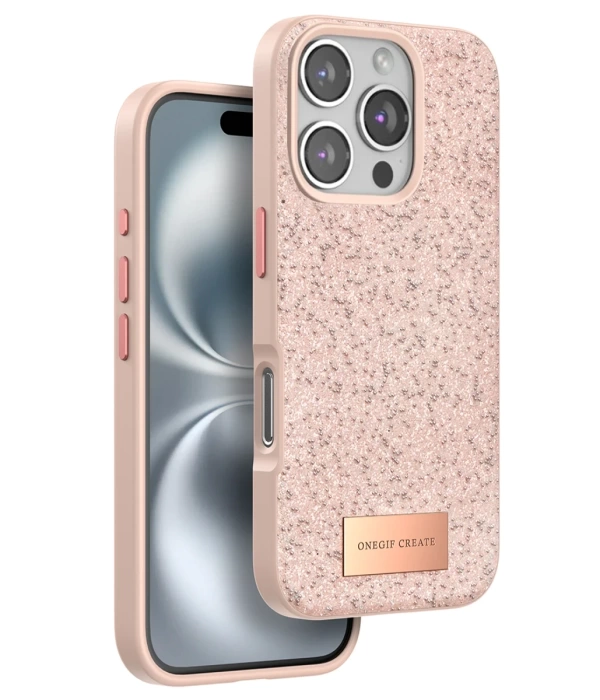 Onegif iPhone 16 Pro Max Bright Simli Kapak - Pembe
